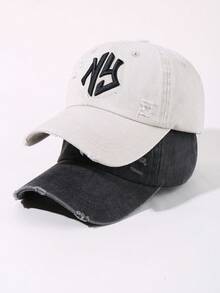 1/2Pcs NY Embroidered Women's Ripped Baseball Cap,For Spring And Autumn Travel Seaside Parties Adjustable Sun Protection Casual Distressed Street Baseball Hat - Multicolor - View 3