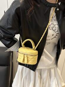 Bolso de cadena mini ligero, bolso de mano acolchado, bolso cubo, adecuado para niñas, estudiantes universitarias y trabajadoras de oficina - Amarillo - Ver 3