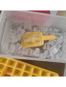 迷你冰块制作模具套装，带储物盒和冰勺，34个单层和68个双层设计，易于脱模的塑料，可爱又有趣，自制冰块模具，一键除冰托盘，用于冷冻冰块，厨房工具，厨房、餐厅和家庭必备品。，夏季冰格和冰桶，夏季厨房配件 - 彩色 - 查看 10