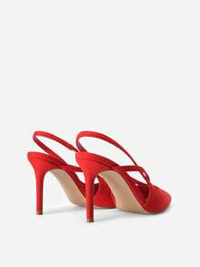 Women's Red Slingback Stiletto Heel Pumps Closed Pointed Toe High Heels Slip-On Elegant Sexy Party Prom Wedding Dress Shoes - 紅色 - 查看 5