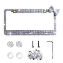 1个水钻蝴蝶结车牌框，闪亮亮片车牌架，闪光车牌框，手工制作，镶嵌闪亮水晶螺母，不锈钢材质 - 闪亮车牌架，银色 - 銀色 - 查看 3