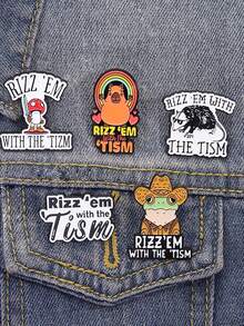 5Pcs Rizz Em With The Tism Enamel Pin Custom Metal Brooches Cartoon Animal Frog Brooches Backpack Lapel Badge Jewelry Gift For Friend - Multicolor - View 3