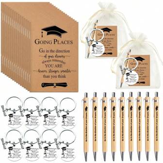 20pcs/5Sets 2025 Back To School Gift Set - Includes Notebook, Bamboo Push Pen, Keychain + Bag, Suitable As Party Favor, Teacher Appreciation Gift, Back To School Supplies For Excellent Students, Very Suitable For Back To School Gifts, Graduation Gift (4pcs=1set/12pcs=3sets/20pcs=5sets)