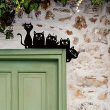 1PC Classic Cat Silhouette Metal Door Corner Decor – Creative Hanging Wall Art For Home & Holiday Decoration