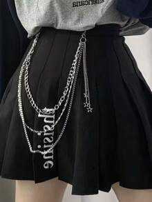 时尚个性吊坠，复古五角星吊坠腰链，时尚多层金属链条裤链，男女通用 - 銀色 - 查看 7