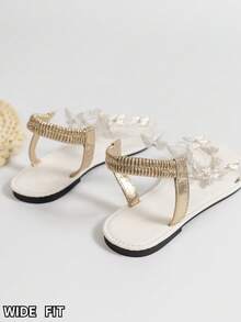 2024 年新款宽版女式时尚休闲舒适轻便防滑经典白色平底凉鞋，带蝴蝶装饰和弹性后背设计 - 白色 - 查看 6