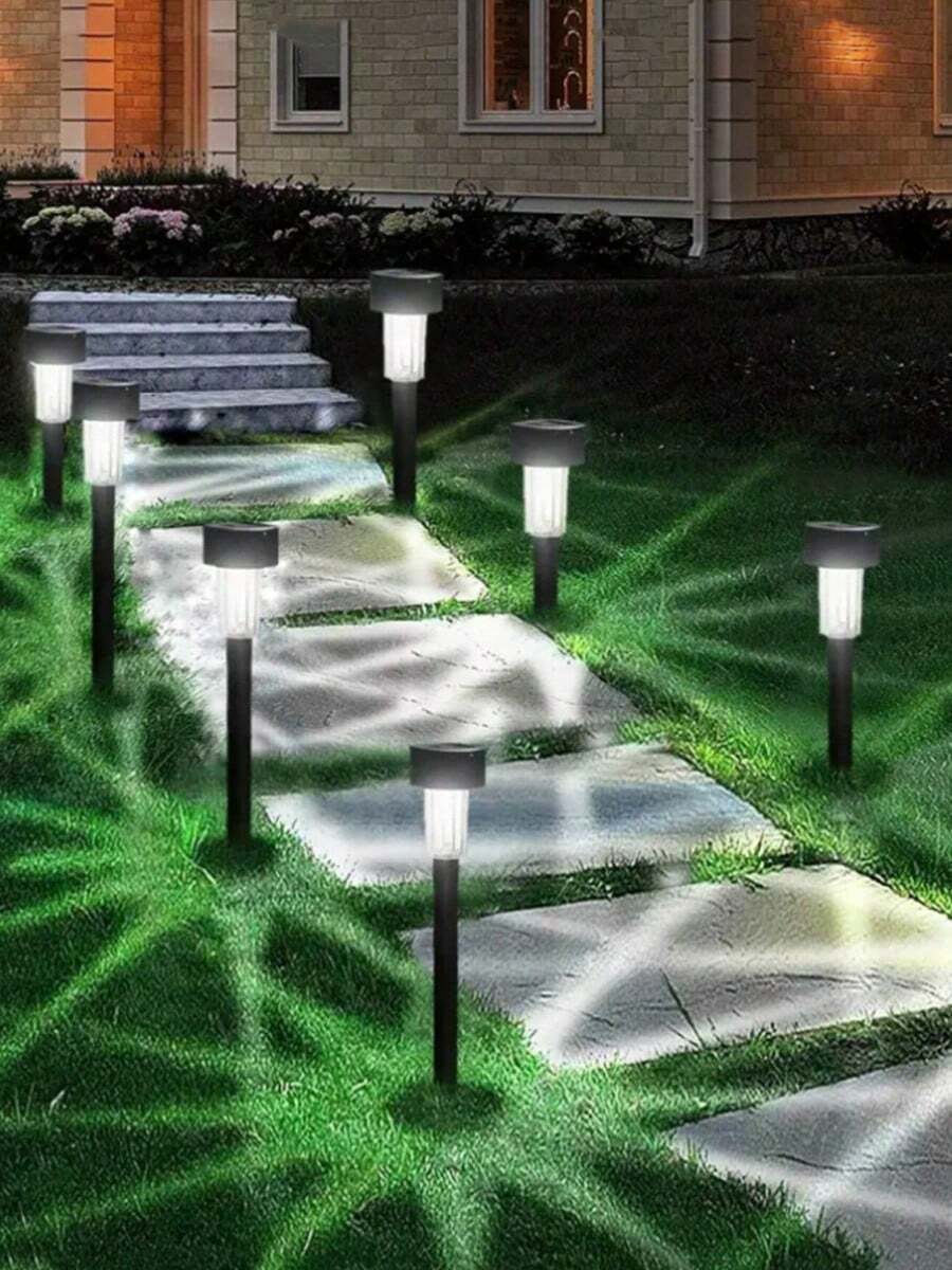10Pcs Solar Lawn Lights, Led Stainless Steel Small Tube Lights, Villa, Garden Lights, Multi-Color Garden Decorative Lights; Outdoor Waterproof Floor Lamp(Warm White) Christmas For Holiday Gift Giving ﻿ - 白光 - 查看 1