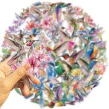 50 Piezas de Pegatinas transparentes de colibríes coloridos y adorables, pegatinas claras de dibujos animados de pájaros y flores, pegatinas rosas de pájaros, pegatinas de ventana de aves, pegatinas estéticas, pegatinas impermeables de PET para botellas de agua, computadora, portátil, teléfono, equipaje, cuaderno, refrigerador