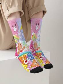1 Pair Women 360° Digital Printed Interesting Care Bears Socks ( Bear, Happy Bear, Wish Bear, Heart-Shaped Happy Bear), Suitable For Daily Wear, Festivals, Birthdays, And Gifts - Multicolor - View 1