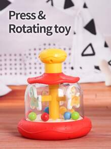 1 pieza Juguete de carrusel de animales de madera con sistema de pulsación y giro para bebés, diseño colorido para atraer al bebé, juguete educativo temprano interesante, adecuado para niños, niñas, Pascua, cumpleaños, regalo de Navidad