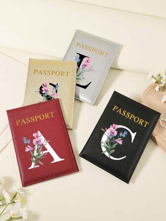 1 件 A-Z 26 个字母时尚字母印花时尚勃艮第护照夹，高品质 PU 皮革护照钱包，带卡槽，可存放信用卡、登机牌和身份证，紧凑型旅行必需品整理器，适合女性、男性和学生
