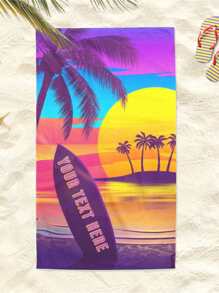 Dieses Strandtuch hat ein tropisches Thema mit hochauflösender digitaler Bedruckung, die wunderschöne Szenerien von Palmen, Sonnenuntergang, Surfbrettern und Inseln zeigt. Mit leuchtenden und langanhaltend Farben Muster. Hergestellt aus 240g/m² superweichem Microfaser-Gewebe, das hautfreundlich, saugfähig, schnelltrocknend und atmungsaktiv ist, geeignet für Sommerurlaube am Strand, Poolpartys oder Outdoor-Freizeitaktivitäten. Personalisierbar mit individuellem Text oder Logo unter Verwendung von Farbstoffen, nicht reizend.