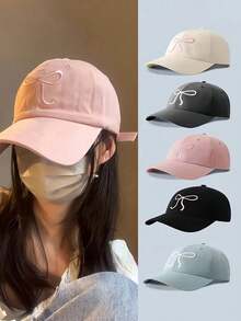 1 件可调节棒球帽，粉色蝴蝶结刺绣 - 甜美可爱风格，四季可折叠涤纶帽，按扣闭合，送给女性的完美礼物，刺绣棒球帽 - 彩色 - 查看 13