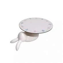 Bandeja Coelho de Cerâmica com Suporte Decoração Coelho Branco - Branco - Visão 2