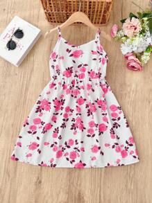Seven Princess Nouvelle robe d'été décontractée et confortable pour jeunes filles, avec motif floral Ditsy, bretelles spaghetti et taille à cordon. Robe de plage fleurie Ditsy pour les vacances