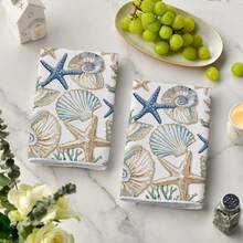 Conjunto de 2 toalhas de cozinha de verão, conchas, corais, estrelas do mar, toalhas de prato, 16 x 24 polegadas, toalhas de mão de decoração sazonal de verão, estilo fazenda - Multicolorido - Ver 7