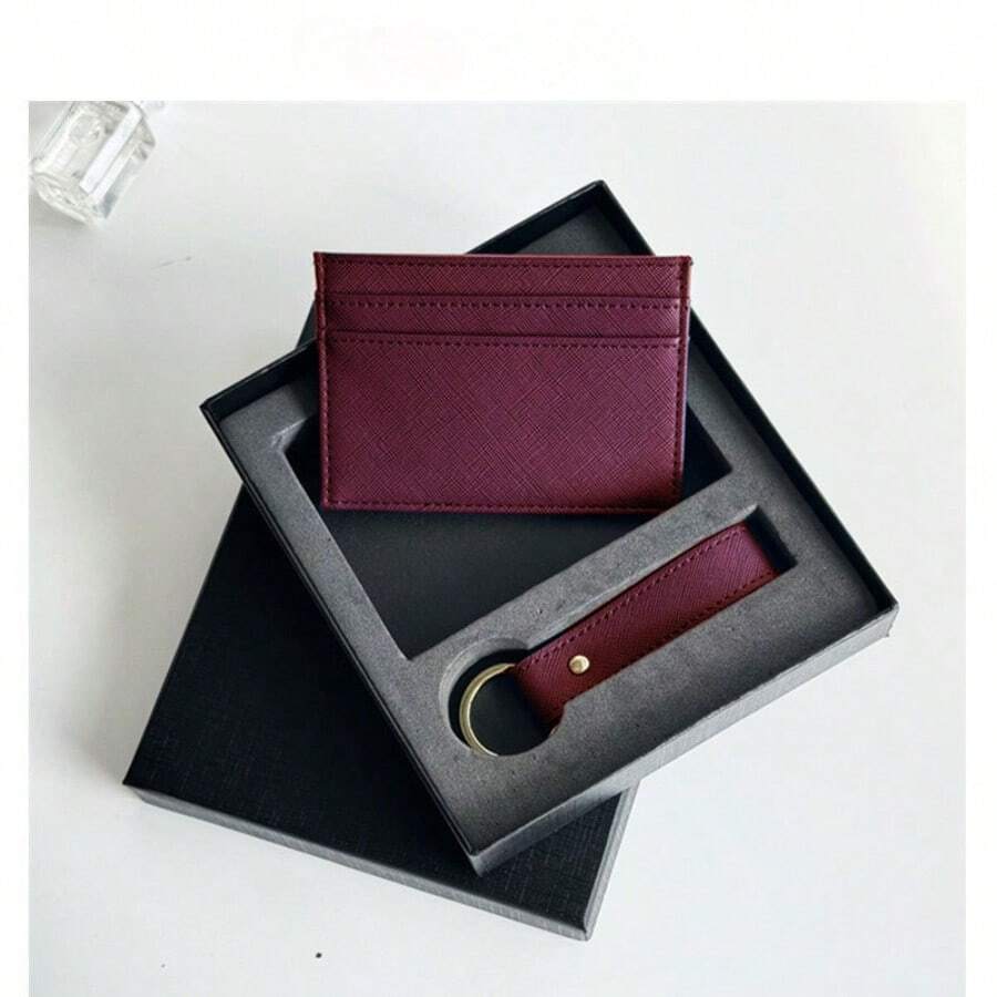 Gift Set PU Leather Cross Pattern Crocodile Textured Card Holder & Keychain Unisex Large Capacity Minimalist Multi-Purpose Credit Card Wallet Case For Men Wallet Mini Wallet Purse Wallet For Women Wallet