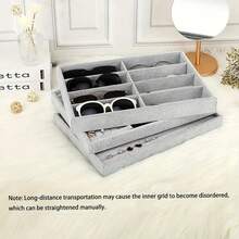 1pc Luxurious Gray Velvet Organizer Tray For Glasses, Jewelry & Watches - 8-Compartment Stackable Storage Box With Soft Felt Material, Perfect For Eyewear, Rings, And Accessories, Jewelry Box, Jewelry Trays For Women Storage Organizer Travel Essentials Gift