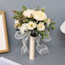 1 Stück künstlicher Rosenstrauß für Braut und Brautjungfern, eleganter natürlicher Stil für Hochzeitsfeier, Fotografie-Dekoration, Sommer-Geburtstags-Geschenke, Schule-Rückkehr-Schul-Utensilien, Zimmer-Dekoration