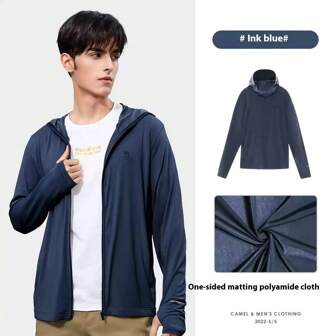 CAMEL CROWN Men's Hooded Knitted Jacket, Light Sun Protection Jacket, Summer Ice Silk Quick-Drying Breathable Anti-Ultraviolet Fishing Jacket