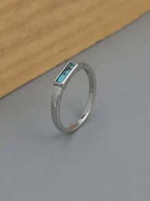 Anillo estrecho enchapado en plata con incrustación de turquesa, estilo normcore, apto para hombres y mujeres, disponible en múltiples tallas, combina con atuendos diarios