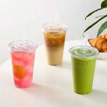 50PCS Vasos de Plástico Transparente Desechables con Tapas Planas para Bebidas en Fiestas, Bodas, Café Helado, Batidos, Smoothies y Bebidas Frías - 20 oz - 50 piezas con labios - Ver 5