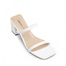 Women Wide-Fit Minimalist Chunky Low Heeled Mule Sandals, Fashion Summer Slip On Comfortable Square Open Toe Sandals - 白色 - 查看 8