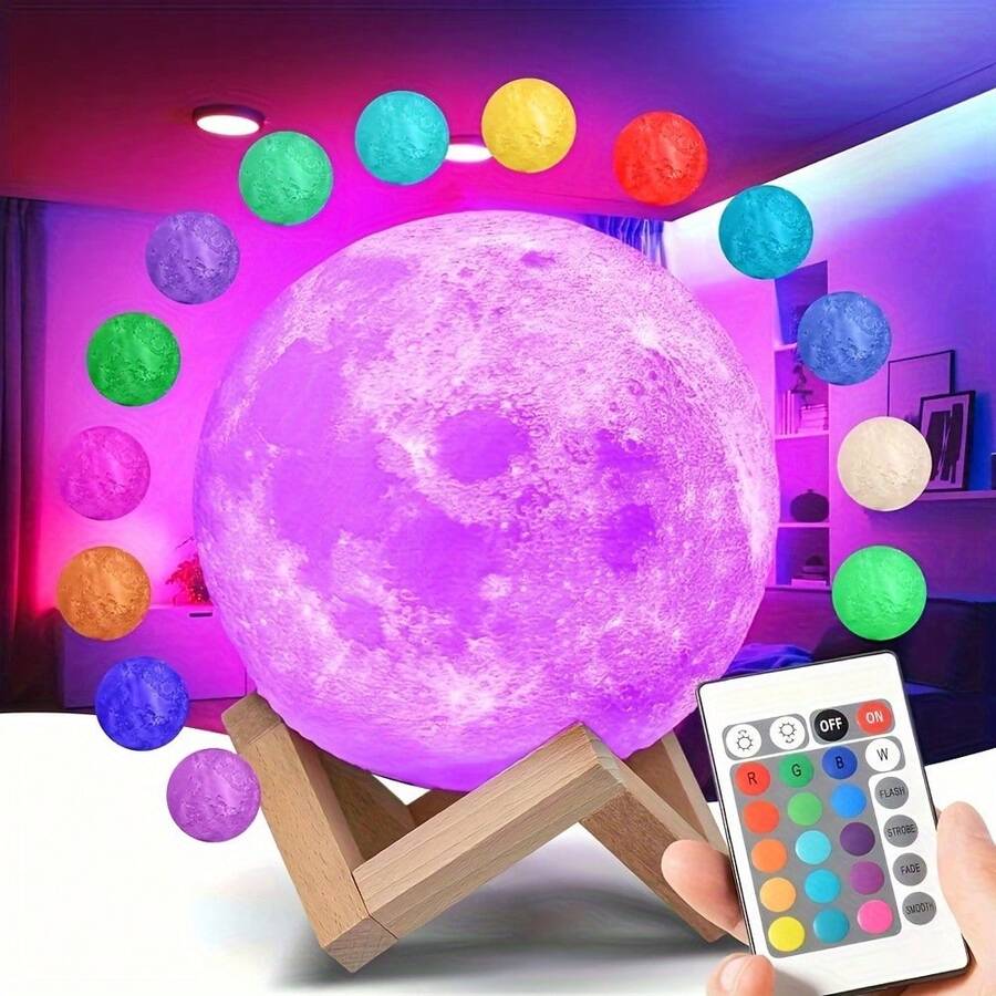 7.87/7.09/5.91/4.72 Inch Moon Lamp 16 Colors LED 3D Moon Light, Remote Control Lava Lamp Moon Night Light, The Perfect Christmas Gift! - 16 Colors Moon Lamp - View 1