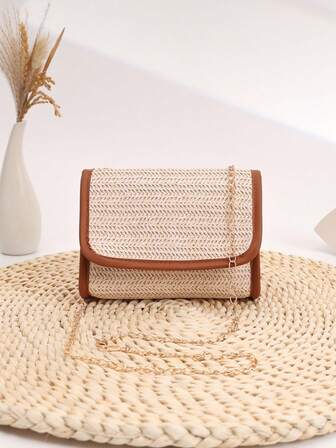 Mini Woven Women Handbag, Chain Strap Small Square Shoulder Crossbody Bag