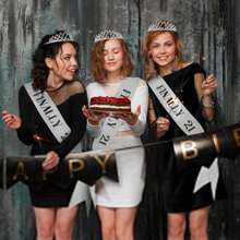 21st Birthday Sash & Rhinestone Tiara Set, 21st Year Old Birthday Gifts For Her Party Supplies Decorations For Women (Glitter Silver&Glitter Golden&Glitter Rose Golden)