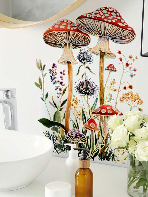 1pc Enchanting Forest Mushroom & Dandelion Wall Decal, PVC, Contemporary Style For Modern Home Atmosphere In Living Room, Bedroom, Hallway Wall Decor Room Decor Stickers Wall Stickers Wall Sticker