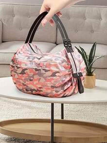 1 件粉色迷彩可折叠购物袋 - 高品质尼龙，大容量旅行和健身手提包，耐用面料和肩带，轻便适合运动、健身和日常使用，日常购物袋 | 可折叠手提包 | 尼龙购物袋，可重复使用购物袋