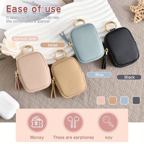 Cute Multi-Function Earphone, Coin And Key Pouch, Multi-Purpose Storage Bag With Zipper And Metal Hook For Car Keys, Jewelry, Earbuds, Convenient Packaging, Perfect Gift For Daily Commute, Celebrations, Keychain Bag, Bracelet Bag, Party Favors