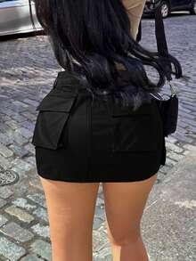 Y2K Hot Girl Summer Streetwear Cargo Skirt - Spring & Summer Must-Have For Youth | Viral Y2K Fashion - Black - View 5