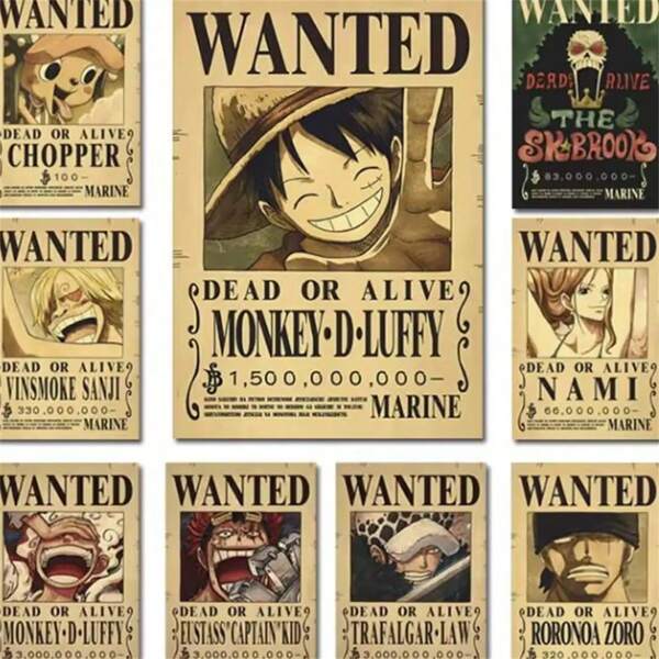 ONE PIECE Set van 1/2/3/6 stuks pop-kunstposters voor aan de muur, One Piece Bounty-poster, Wanted Bounty-poster, Shanks Sabo Ace One Piece, Boa Hancock, Trafalgor Law, Gol D. Roger Yamato One Piece-posters (zonder lijst)