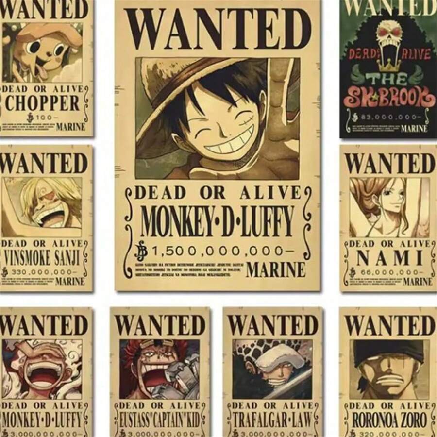 ONE PIECE Set de 1/2/3/6 pósteres de pared de , pósteres de "Se Busca" con personajes como Shanks, Sabo, Ace, Boa Hancock, Trafalgar Law, Gol D. Roger, Yamato, etc. (sin marco)