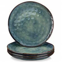 vancasso 4 Pieces Ceramic Dinnerware Set, Blue Set, Porcelain Dinner Plate, Reactive Glazed Porcelain, Service For 4 Person, Irregular Shape Plates - 綠色 - 查看 7