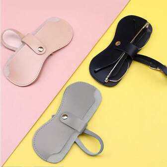 1 pieza Estuche de gafas ultra delgado, estuche de gafas con botón a presión simple, funda de gafas de PU, caja de almacenamiento portátil para gafas de sol (excluyendo las gafas), artículos esenciales para viajes, útiles escolares, vacaciones, camping, vacaciones, accesorios de verano