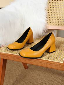 Chaussures Vintage babies pour Femmes, Couleur Unie Nouveauté Printemps Toutes Saisons Talons Hauts, Petites Tailles Chaussures Casual Carrées de Plein Air à Talons Épais
