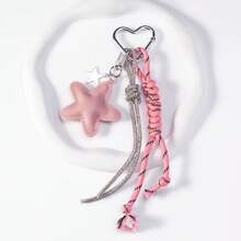 Llavero con colgante de estrella hecho a mano de cuerda trenzada y - Accesorio para bolsos, llaves y decoración de mochilas - Rosa - Ver 5