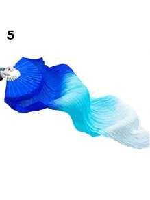 1pc Ombre Blue Chiffon Belly Dance Fans, Long Silk Dancing Ribbon On Bamboo Handle, Suitable For Both Men And Women, Ethereal Hand-Held Fan, Lightweight & Elegant Design, Ideal For Performances, Outdoor Activities And Cultural Events