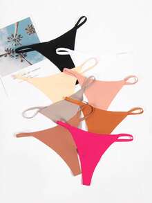 10pcs Women's Low-Rise Thongs - Sexy & Comfortable Seamless Panties, Breathable One-Piece Underwear, Minimalist Design In Solid Colors - Multicolor - View 2