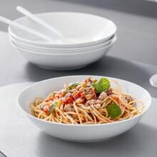 MALACASA 4 Pieces Ceramic Soup Plate Set, White Poreclain, 30oz, Round Plate, Kitchen Dinnerware - White - View 1