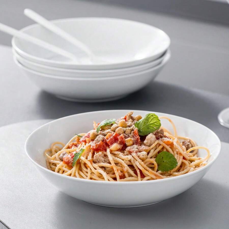 MALACASA 4 Pieces Ceramic Soup Plate Set, White Poreclain, 30oz, Round Plate, Kitchen Dinnerware - White - View 1