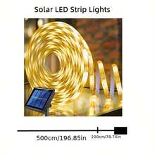 户外太阳能 LED 灯带，更亮的 LED 户外太阳能仙女灯，带遥控器，8 种照明模式自动开/关灯串，适用于户外、庭院、花园、露台、台阶、圣诞装饰 - 暖白 - 查看 2