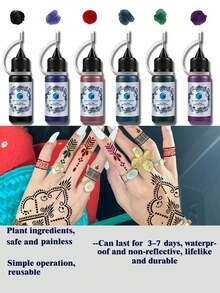 Haina Hands Tattoo Template, Fingernail Flower Tattoo Template, Staining Cream Combination, Haina Hand Drawing Set (Tattoo Template+Tattoo Juice Staining Cream), Multi Pattern, Male And Female, Semi Permanent Finger, Wrist, Shoulder, Neck, Collarbone, Body Art, Skin, Hand Drawn Waterproof Simulation Tattoo Template Set - Multicolor - View 2