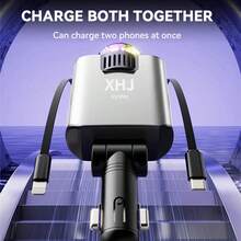 XHJ New Retractable Car Charger, Equipped With Dual Fast Charging Cable IOS + USB, Charging Head Can Be Adjusted 180 °, Car Aromatherapy, Aromatherapy, Purify Odors, Light Up The Starry Sky Projection, Model Universal. - Silver - View 8