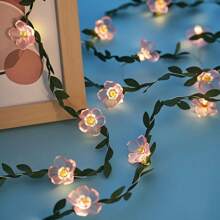 1 Peça Luz de Fada em Corda com Flores de Cerejeira e Folhas Verdes, Adequada para Casamentos, Noivados, Festas de Aniversário, Eventos de Feriados, Decoração de Jardim Externo