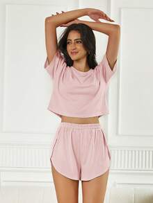 2pcs Striped Casual Sport Sets, With Side Slits, Suitable For All Seasons - Pink - View 7