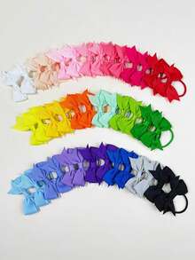 40pcs Elegant Solid Color Polyester Bow Headbands For Girls, 20 Vibrant Ribbon Hair Clips Suitable For All Seasons, Great For Vacation And Sightseeing - Multicolor - View 7